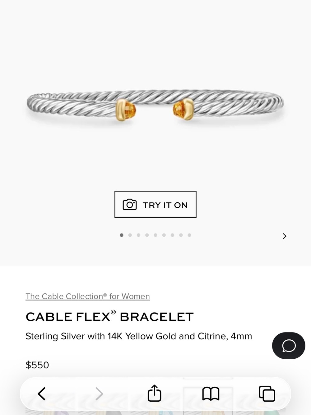 DY Cable flex bracelet 4mm sterling silver with 14k yellow gold and citrine